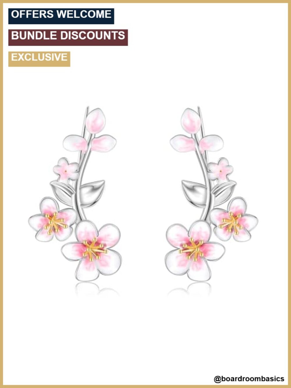 Sterling Silver Ear Climbers Cherry Blossom Ear Crawler Earrings